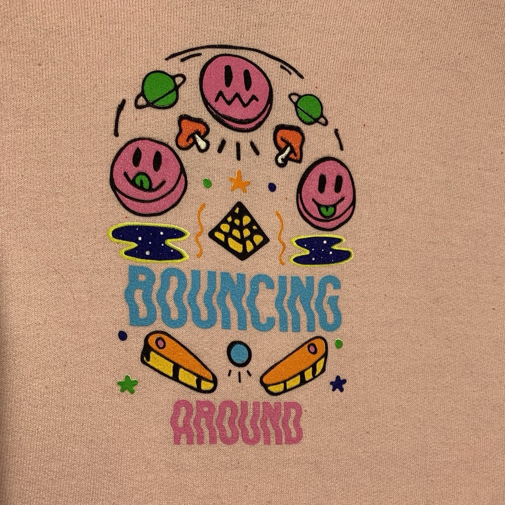 ALAB Bouncing Around Hoodie Mens XXL Pink Trippy Pinball Graphic Sweatshirt - Picture 2 of 7